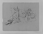 Man and Dog Overlooming Distant Landscape; Seated Man Collapsing, Attended by Three Figures (from Sketchbook), Thomas Sully  American, Wash, graphite, on paper, American