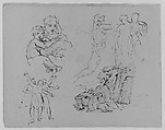 Five Figure Studies (from Sketchbook), Thomas Sully American, Ink, wash, on paper, American