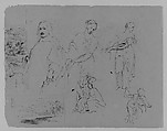 Portrait of [Poussin?]; Landscape Composition; Two Women; Woman and Child; Baby (from Sketchbook), Thomas Sully  American, Ink, graphite on paper, American