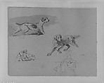 Five Dogs; Two Figures (from Sketchbook), Thomas Sully  American, Ink, wash, on paper, American