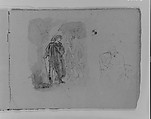 Man in Cape with Staff Watching Melee; Seated Woman (from Sketchbook), Thomas Sully American, Ink, wash, on paper, American