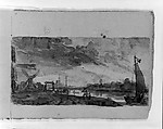 Cityscape with Windmills (Copy after Jan Van Goyen or Salomon Van Ruisdael?) (from Sketchbook), Thomas Sully American, Ink, wash, on paper, American