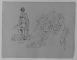 Liberty Figure; Fleeing Nude Female Figure with Putti (from Sketchbook), Thomas Sully American, Ink, wash, on paper, American