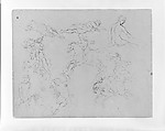 Standing Female Nudes; Seated Monarch; Small Figure Composition; Bust of a Demure Woman (from Sketchbook), Thomas Sully  American, Ink, wash, on paper, American