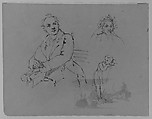 Portrait of Seated Man; Bust of Contemplative Dante; Child Leaning on a Woman's Lap (from Sketchbook), Thomas Sully  American, Ink, on paper, American