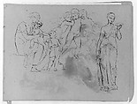 Madonna With Christ and John Baptist [?]; Three Cherubs; Standing Classical Female Figure, Holding Bowl (from Sketchbook), Thomas Sully  American, Ink, wash, on paper, American