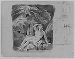 Reclining Female Nude in Landscape; Two Architectural Sketches (from Sketchbook), Thomas Sully American, Ink, wash, on paper, American