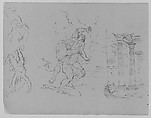 Hercules and Antoneus; Fall of Phaetor (Icarus?); Classical Architecture; Sacrifice of Isaac [?] (after Rembrandt?) (from Sketchbook), Thomas Sully  American, Ink, wash, on paper, American