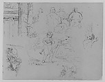 Three Graces (Primavera?) (Botticelli?); Dying Figure; Figure with a Bow (from Sketchbook), Thomas Sully American, Ink, wash, on paper, American