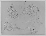 Child with Dog; Two Figures in Encounter; Two Figures and Child Attending to Dying Male [?]; Figure on Deathbed (from Sketchbook), Thomas Sully  American, Ink, wash, on paper, American