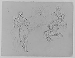 Unfinished Standing Classical Male Nude; Cardinal Bentivoglio after Van Dyke; Mother and Child; Equestrian Figure (from Sketchbook), Thomas Sully American, Ink, wash, on paper, American