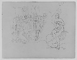 Woman Prostrate Before a Nobleman; Nude Bather Seated on a Rock (Diana?) (from Sketchbook), Thomas Sully  American, Ink, wash, on paper, American