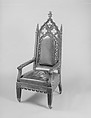 Armchair, Attributed to Thomas Brooks (1810/11–1887), Rosewood, brass, leather, replacement upholstery, American