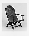 Campeche Chair, Mahogany and mahogany veneer, light and dark wood inlay, and leather, American
