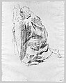 Kneeling Figure, Possible Study for "The Crucifixion", John Singer Sargent (American, Florence 1856–1925 London), Charcoal on light blue laid paper, American