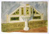 Design for marble pulpit, Louis C. Tiffany (American, New York 1848–1933 New York), Watercolor, glazing media, pen and inks, including brown ink and bronze metallic ink, and graphite on off-white wove paper, American