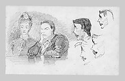 James Roarity and a Woman at Table, Four Profiles of James Roarity, John Singer Sargent (American, Florence 1856–1925 London), Graphite on off-white wove paper, American