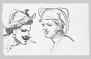 Two Heads, John Singer Sargent (American, Florence 1856–1925 London), Pen and ink on off-white wove paper, American