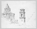 Dome of San Lorenzo and Campanile, Turin, John Singer Sargent (American, Florence 1856–1925 London), Pen and ink and graphite on off-white wove paper, American