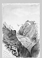 Fiesch Glacier from Eggishorn (from "Splendid Mountain Watercolours" Sketchbook), John Singer Sargent (American, Florence 1856–1925 London), Watercolor and graphite on off-white wove paper, American