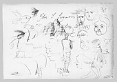 Fish and Fishing Motifs, Faces and Figures (from Switzerland 1869 Sketchbook), John Singer Sargent (American, Florence 1856–1925 London), Graphite and ink on off-white wove paper, American