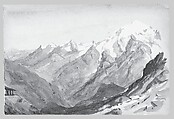 Mountain Study (from Switzerland 1869 Sketchbook), John Singer Sargent (American, Florence 1856–1925 London), Graphite and watercolor on off-white wove paper, American