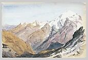 Mountain Study (from Switzerland 1869 Sketchbook), John Singer Sargent (American, Florence 1856–1925 London), Graphite and watercolor on off-white wove paper, American