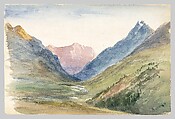Mountain View at Bormio (from Switzerland 1869 Sketchbook), John Singer Sargent (American, Florence 1856–1925 London), Watercolor, gouache, and graphite on off-white wove paper, American