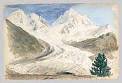 Roseg Glacier, Pontresina (from Switzerland 1869 Sketchbook), John Singer Sargent (American, Florence 1856–1925 London), Watercolor and graphite on off-white wove paper, American