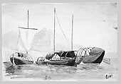 Boats on Lake Lecco (from Switzerland 1869 Sketchbook), John Singer Sargent (American, Florence 1856–1925 London), Watercolor and graphite on off-white wove paper, American