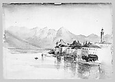 Town at Edge of Mountain Lake (from Switzerland 1869 Sketchbook), John Singer Sargent (American, Florence 1856–1925 London), Graphite and watercolor on off-white wove paper, American