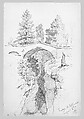 Bridge at Pontresina (from Switzerland 1869 Sketchbook), John Singer Sargent (American, Florence 1856–1925 London), Graphite on off-white wove paper, American