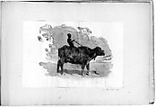 Boy on Water Buffalo (from scrapbook), John Singer Sargent (American, Florence 1856–1925 London), Watercolor on off-white paper, American