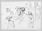 Men Pulling Ropes (from Scrapbook), John Singer Sargent (American, Florence 1856–1925 London), Graphite on tan wove paper, American