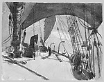 Deck of Ship in Moonlight (from scrapbook), John Singer Sargent (American, Florence 1856–1925 London), Watercolor on off-white wove paper, American