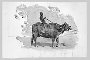 Boy on Water Buffalo (from scrapbook), John Singer Sargent (American, Florence 1856–1925 London), Watercolor on off-white paper, American
