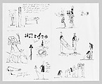 Egyptian Sculpture and Motifs (from Scrapbook), John Singer Sargent (American, Florence 1856–1925 London), Pen and ink on off-white wove paper, American