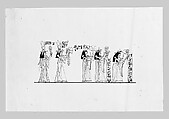 Egyptian Queens and Priestesses (from Album), John Singer Sargent (American, Florence 1856–1925 London), Pen and ink on off-white wove paper, American
