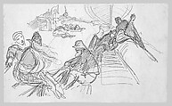 Sailors Relaxing on Deck (from Scrapbook), John Singer Sargent (American, Florence 1856–1925 London), Graphite on off-white wove paper, American