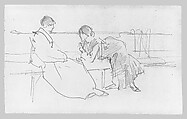 Two Seated Women, John Singer Sargent (American, Florence 1856–1925 London), Graphite on off-white wove paper, American