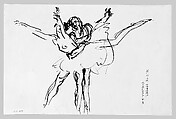 Two Dancers, John Singer Sargent (American, Florence 1856–1925 London), Pen and ink on off-white wove paper, American