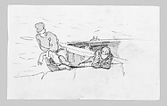 Two Men in Boat, John Singer Sargent (American, Florence 1856–1925 London), Graphite and gray pencil on off-white wove paper, American