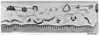 Valance, Linen embroidered with crewel wool, American