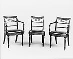 Armchair, Primary: mahogany. Secondary: cherry (medial braces); mahogany (front braces) ; white pine (rear braces, top and bottom edges slightly chamfered); maple (slip seat)., American