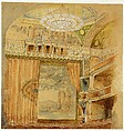 Design for Lyceum Theatre, New York, Louis C. Tiffany (American, New York 1848–1933 New York), Watercolor, pen and gold-colored bronze metallic ink, brown and black India ink, and graphite on tan-colored wove paper, American