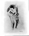 Dancer, Edward Barnard Lintott (1875–1951), Black chalk and gray watercolor on pink laid oatmeal paper, American