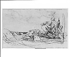 Study for "The Siege of Gibraltar": The Wrecked Longboat, John Singleton Copley (American, Boston, Massachusetts 1738–1815 London), Pen and brown ink and black chalk on off-white laid paper, American