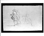 Study for "The Siege of Gibraltar": Three Officers, Two Standing and One Kneeling, John Singleton Copley (American, Boston, Massachusetts 1738–1815 London), Black chalk and white-chalk heightening on blue laid paper, American