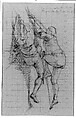 Study for "The Siege of Gibraltar": Figures Scaling Floating Battery; Cannon, John Singleton Copley (American, Boston, Massachusetts 1738–1815 London), Black and red chalk on blue laid paper, American