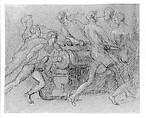 Sailors Maneuvering a Cannon, Possibly a Study for "The Death of Sir John More at Corunna", John Singleton Copley (American, Boston, Massachusetts 1738–1815 London), Black chalk and white-chalk heightening on blue laid paper, American
